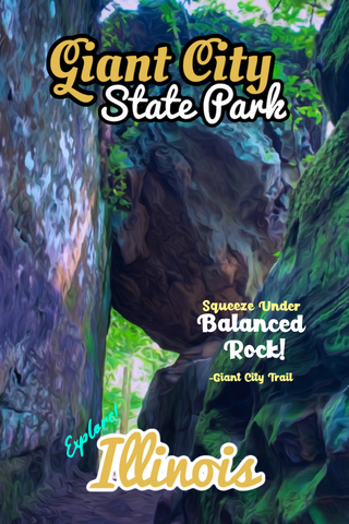 Giant city state park hiking trail balancing rock poster Illinois 
