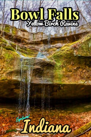 Yellow Birch Ravine Nature Preserve Bowl Falls Waterfall Poster Indiana
